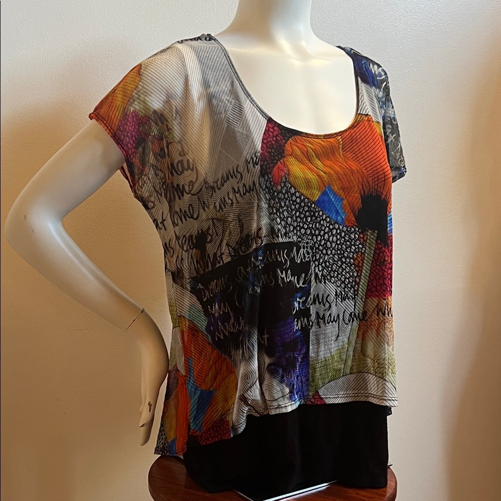 J Brand Multicolor Graphic Women's Blouse with sheer overlay